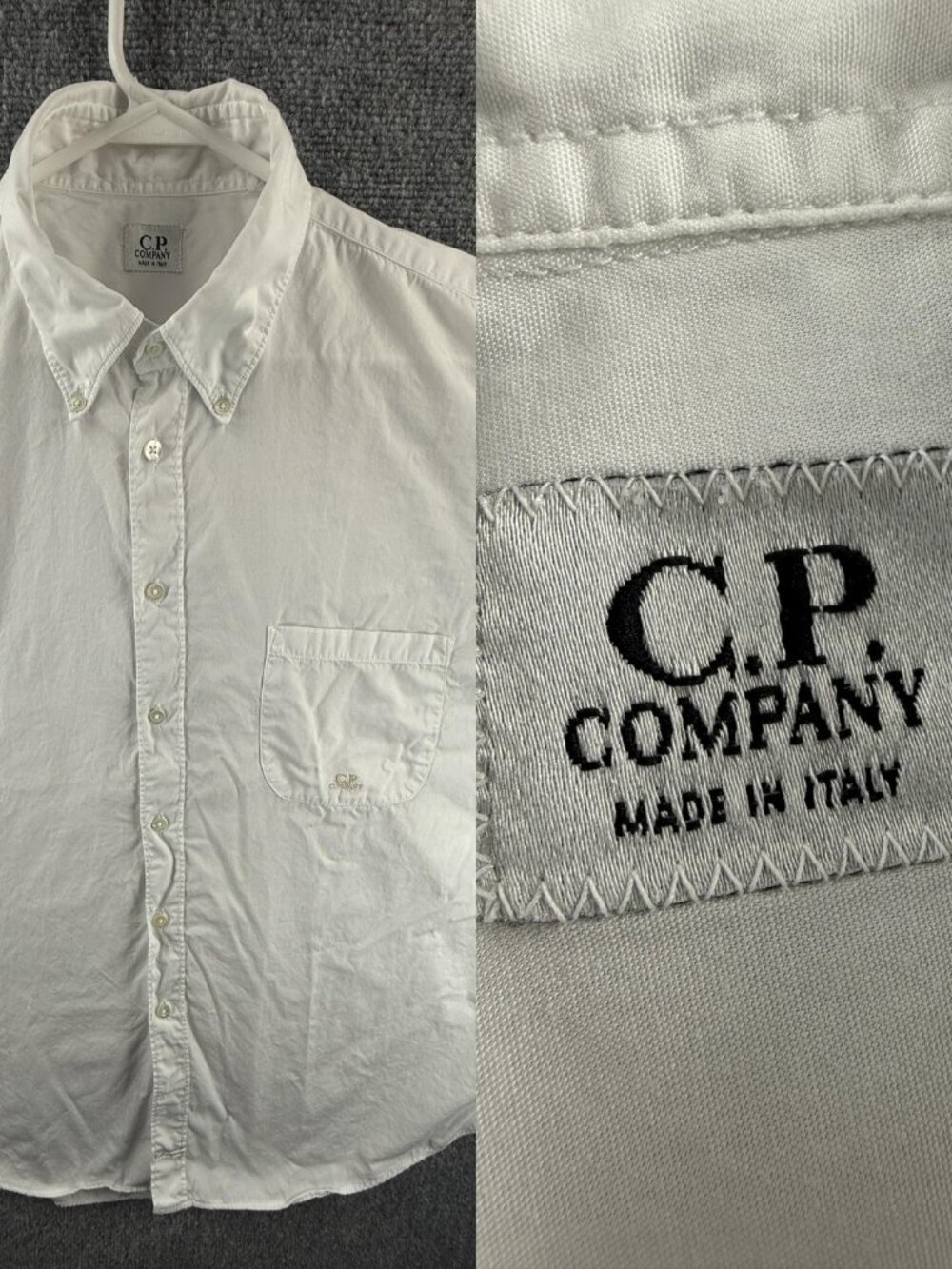 CP Company Italy White Button Up Shirt Long Sleeve Cotton Size 6 Pocket Logo
